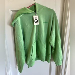 NWT Madhappy Zip Up Green Sweatshirt / Hoodie with Hood Stitching!